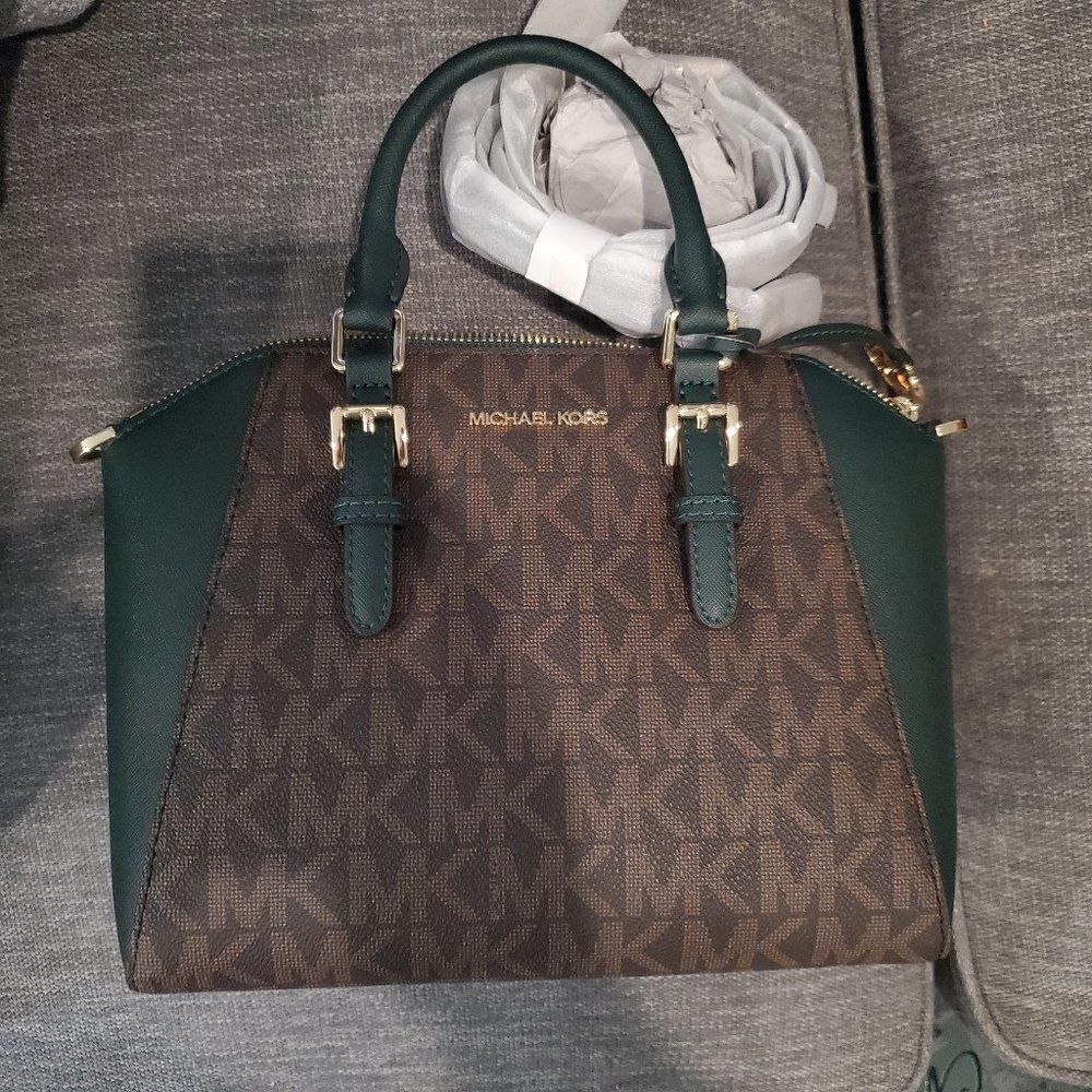 Michael Kors Women's Green Medium CIARA Messenger Top Zip Satchel Crossb… - Picture 11 of 16